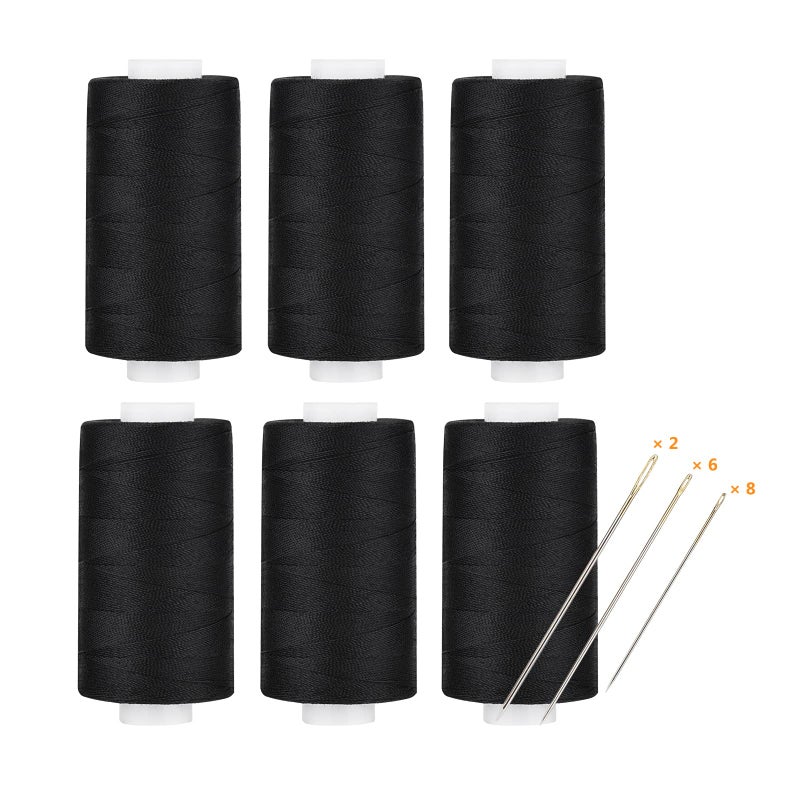 simthread All Purpose Thread Polyester 6 Black, 400 Yards Each with 16 Needles for Hand Sewing, and Thread for Quilting Piecing Sewing Machines - Image 1